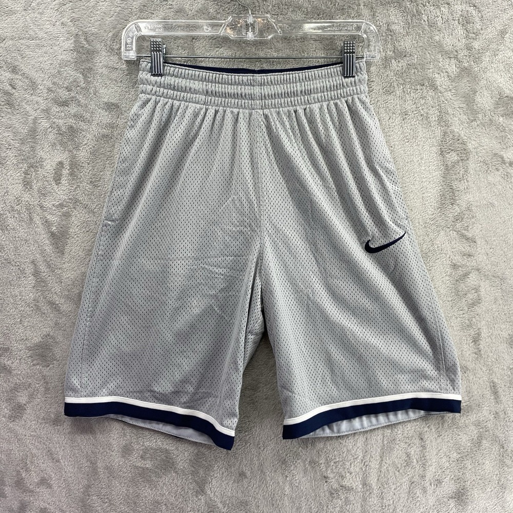 Nike Dri-Fit Mesh Basketball Shorts Boys Size Small Gray Navy Trim Athletic EUC!